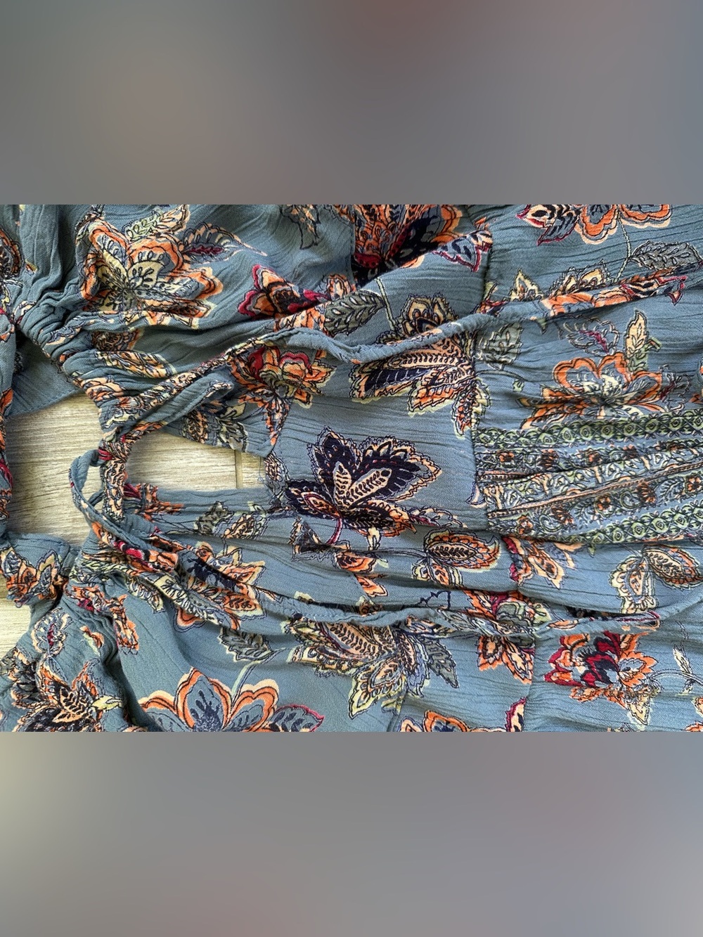 Angie Dusty Blue Floral Tie-back Keyhole Maxi Dress - Size Large - Picture 8 of 9